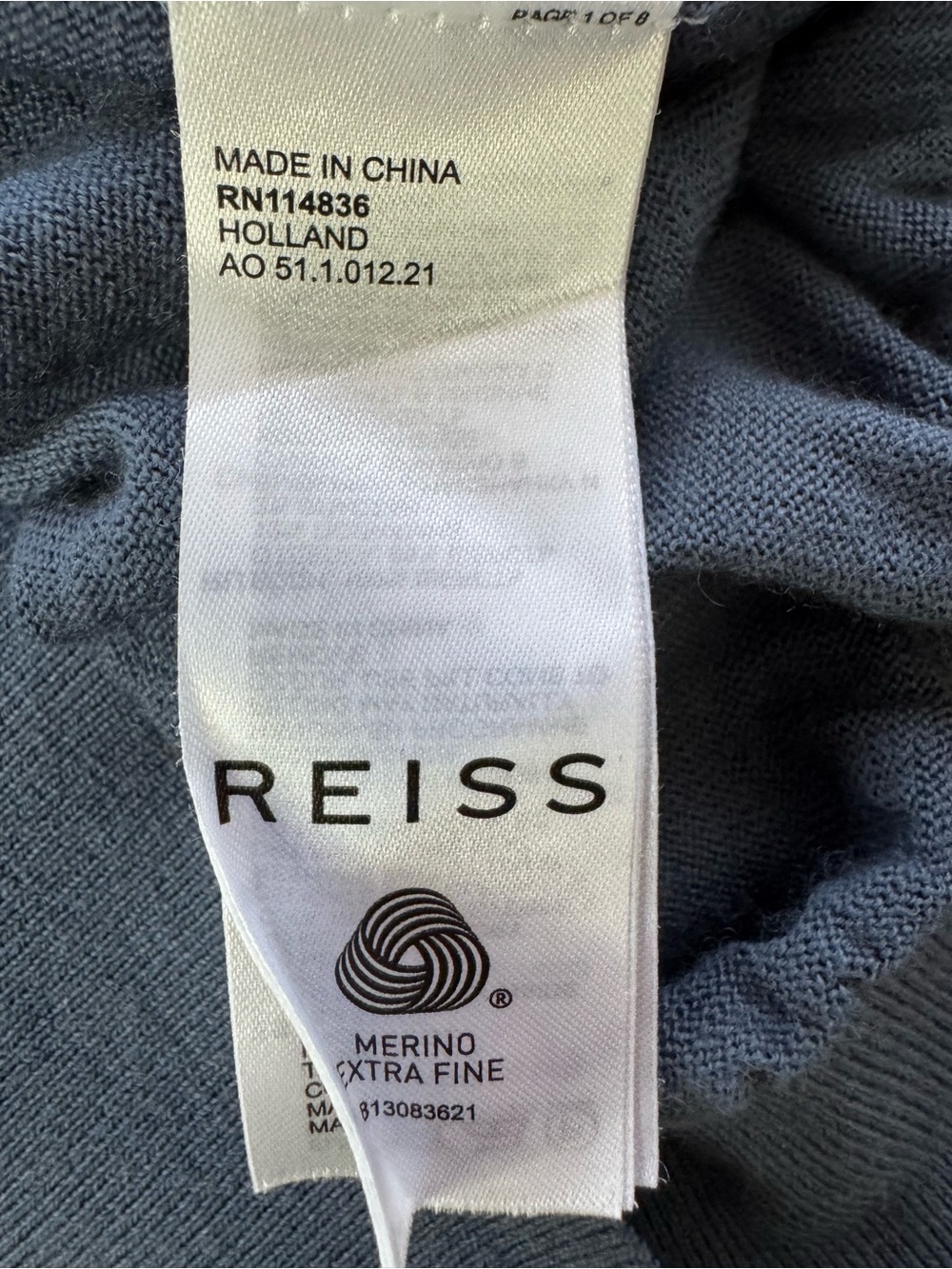 REISS 100% Extra Fine Merino Wool Hoodie Blue Lightweight Knit Sweater Size S - Picture 3 of 13